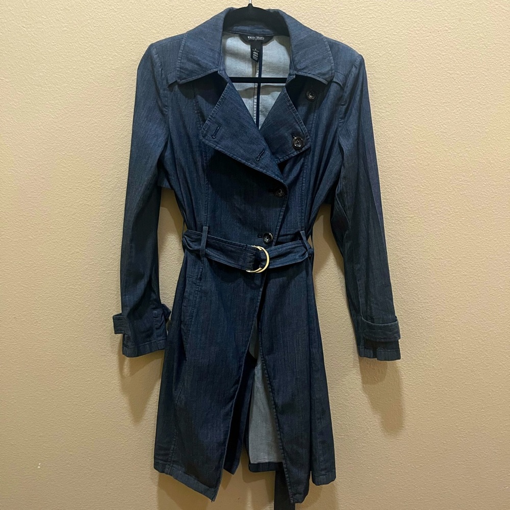White House Black Market Dark Blue Denim Trench Coat